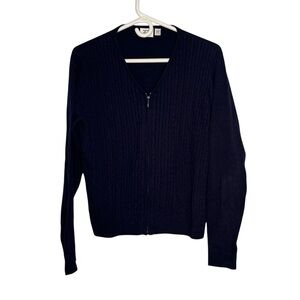 Women’s Tail Size Med Blue Pima Cotton/Viscose Zip Up V-Neck Cable Knit Sweater